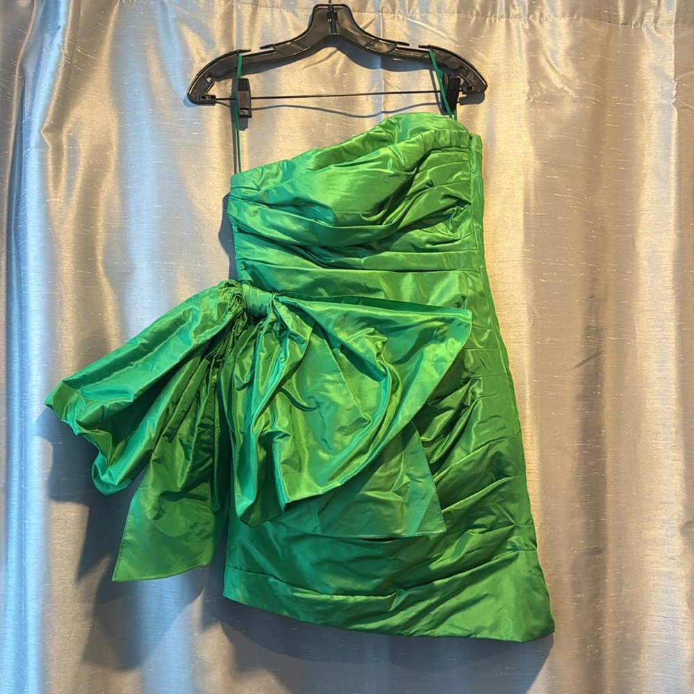 Oscar de la Renta Silk-Taffeta Asymmetric Bow Mini Cocktail Dress Sz8 - Picture 8 of 9